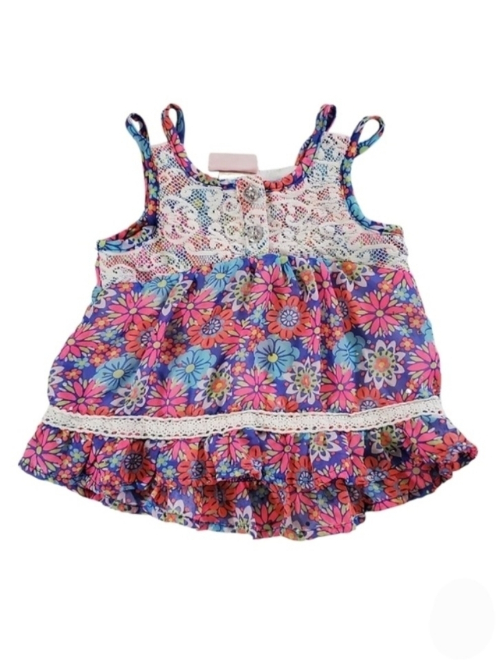 K1169 * Little Lass Girls Sparkle Floral Chiffon Tank Top Purple Pink Size 2T